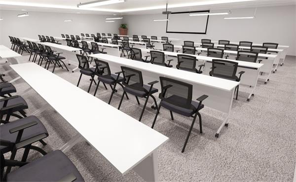 白色板式學(xué)生辦公折疊帶輪多功能員工會(huì)議培訓(xùn)條桌椅組合