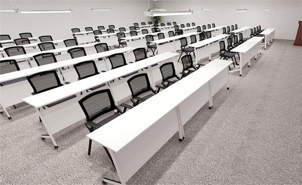 白色板式學(xué)生辦公折疊帶輪多功能員工會(huì)議培訓(xùn)條桌椅組合