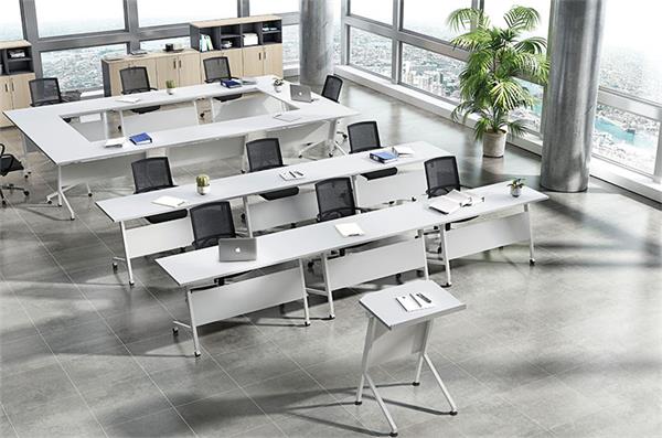 白色板式學(xué)生辦公折疊帶輪多功能員工會(huì)議培訓(xùn)條桌椅組合