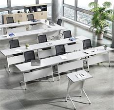 白色板式學(xué)生辦公折疊帶輪多功能員工會議培訓(xùn)條桌椅組合