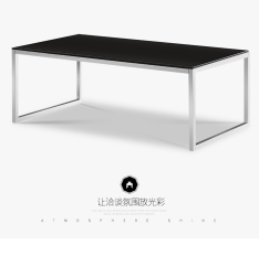 黑色鋼化玻璃茶幾不銹鋼長茶幾辦公區(qū)接待會客辦公家具